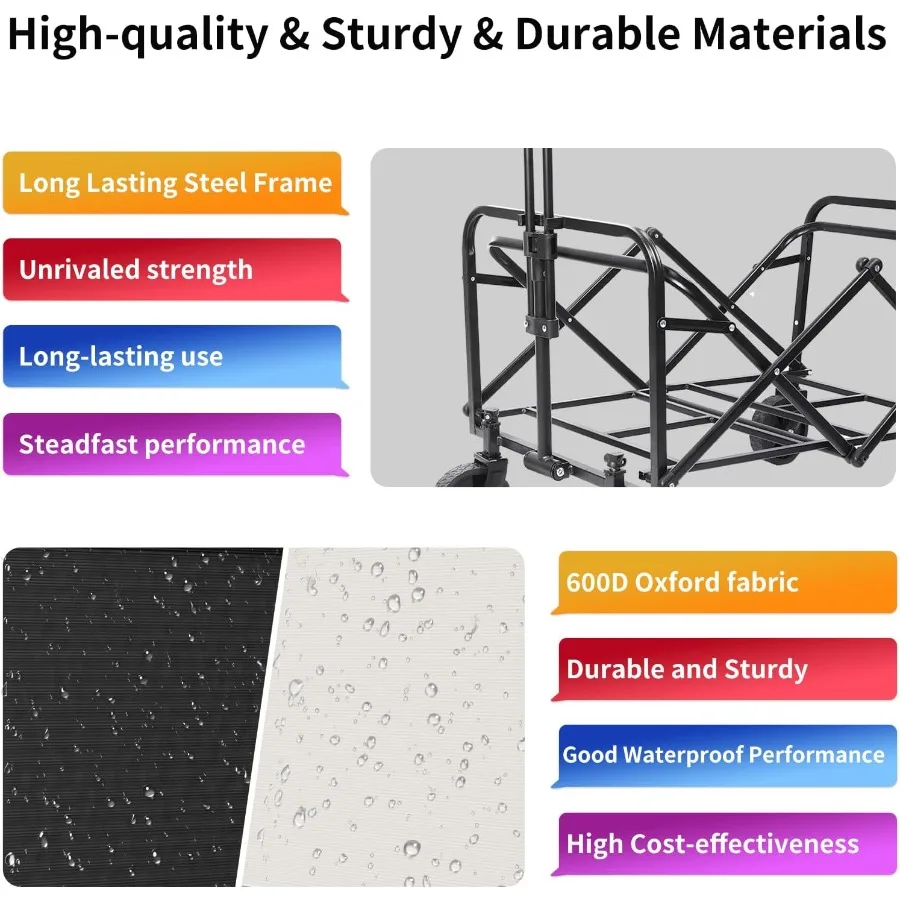 Zusammenklappbarer Wagen mit 5 abnehmbaren 360-Grad-Schwenkrädern, verstellbarem Griff für den robusten Einsatz, 220 Pfund Tragfähigkeit, Dual Detacha