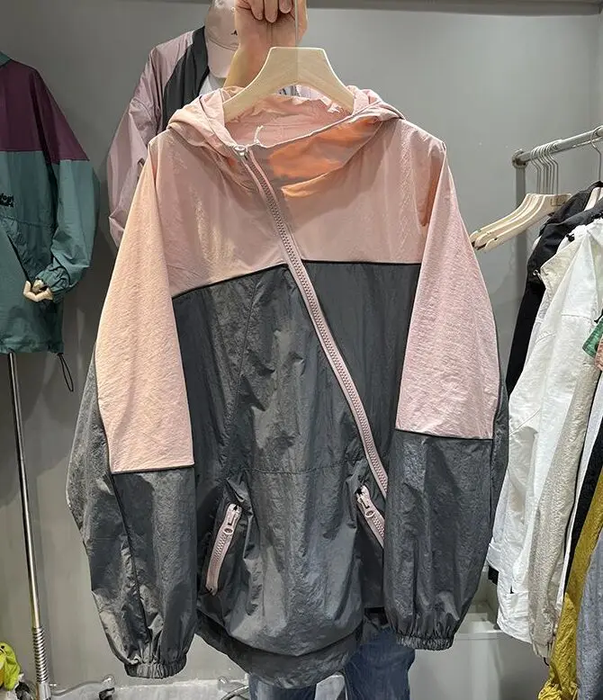 

Large Size 300 Pou UV Protection Color Blo Fiing Jaet Men Summer Thin Loose Hooded Lightweight Faionable Anti-Uv C...