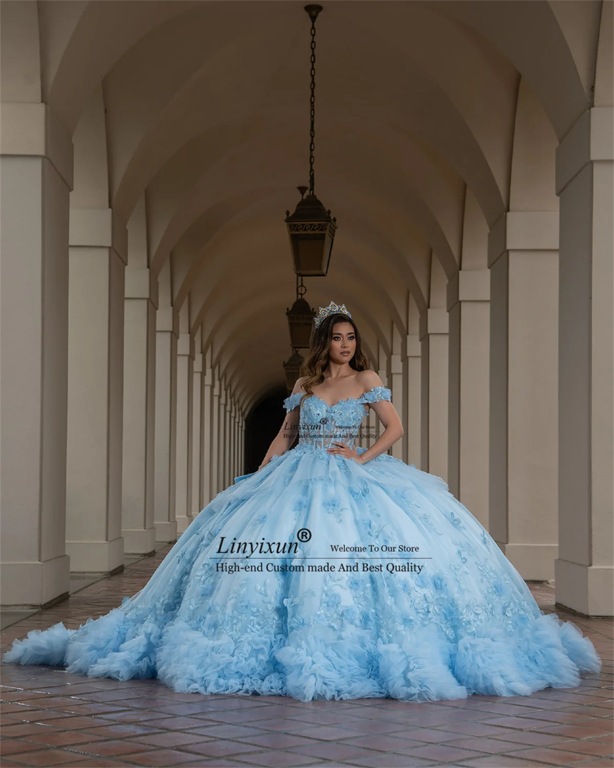 

Mexican Ball Gown Quinceanera Dress Glitter Appliques Lace Sweet 16 Customized Birthday Ruffles Off Shoulder vestidos de 15 años