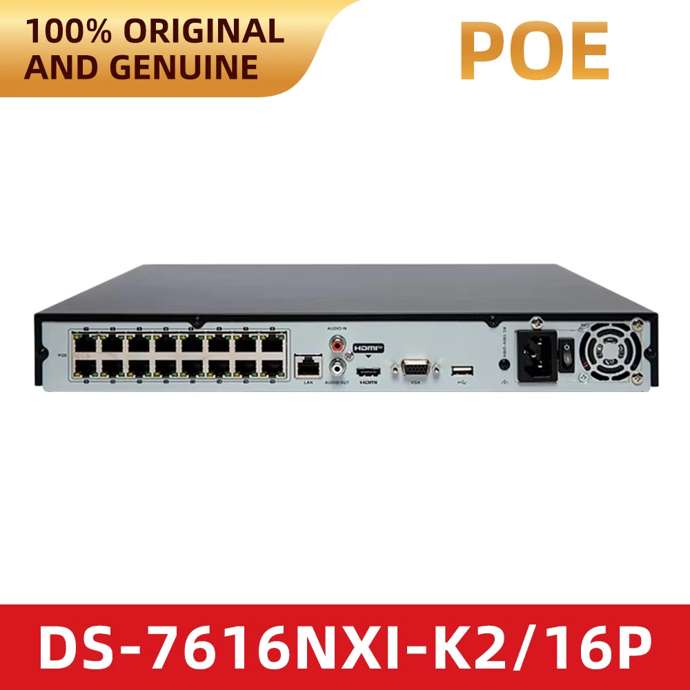 Original Hikvision 16 Channel POE NVR DS-7616NXI-K2/16P AcuSense 4K Output 2SATA Up to 16TB HDD Security Recorder