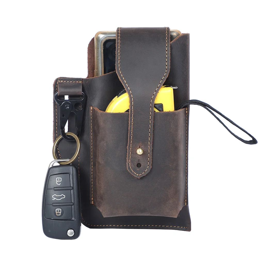 S.WORKER Vintage Herren-Gürteltasche aus Vollnarbenleder, Echtleder-Freizeitgürteltasche für Handy und Schlüssel. – Detail 9
