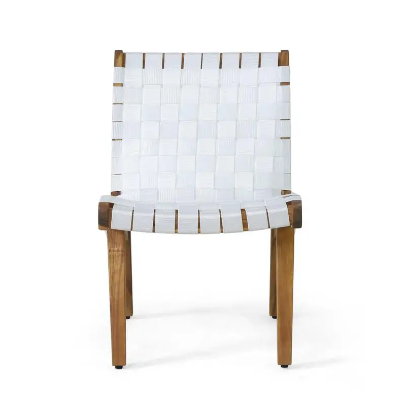 Outdoor Acacia Wood & Rope Weave 3-Piece Chat Set, White & Teak Finish