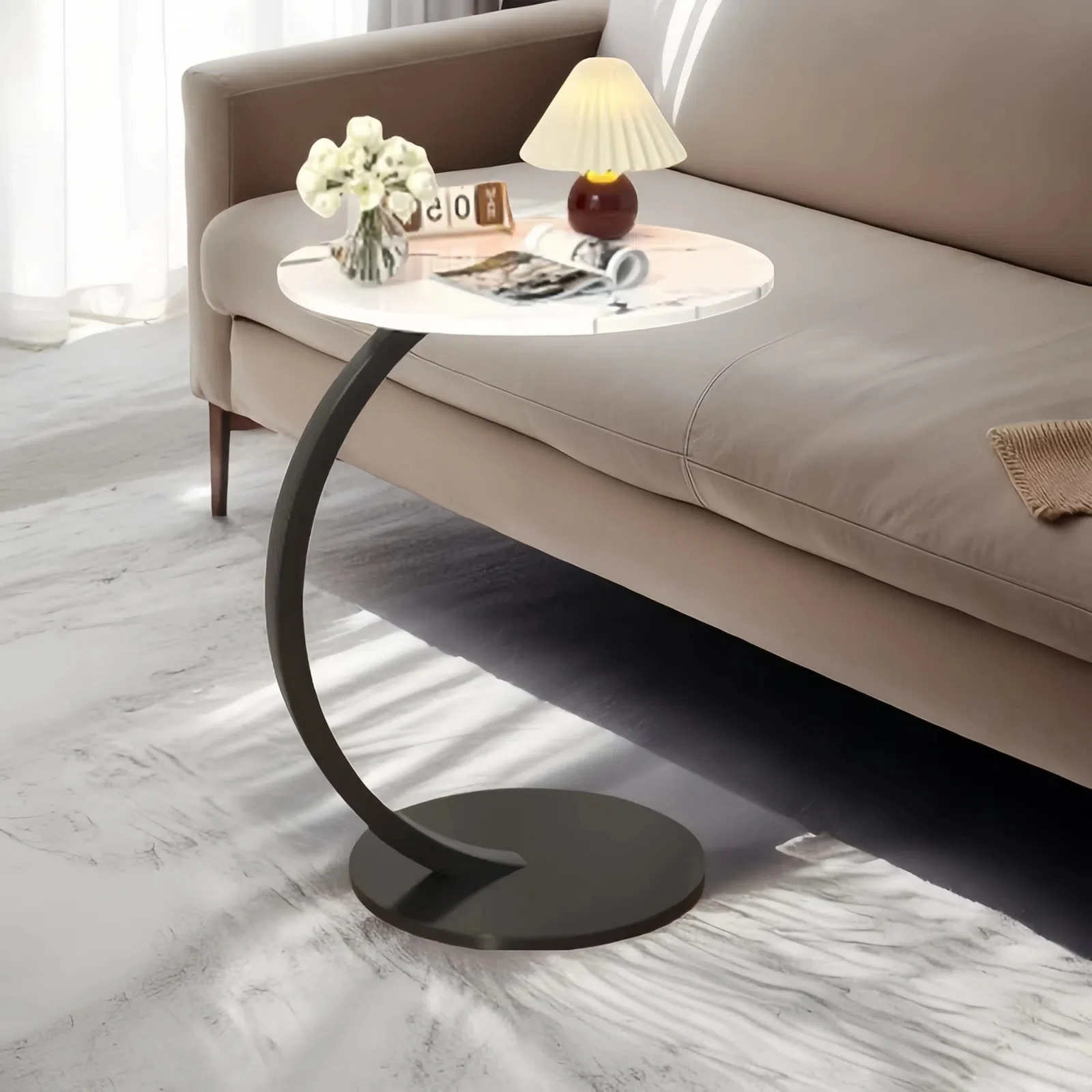 Coffee Tables Light Luxury Side Table Round Flower Bedside Table Bedside Home Study Desk Auxiliary Desk Living Room Furniture image 5