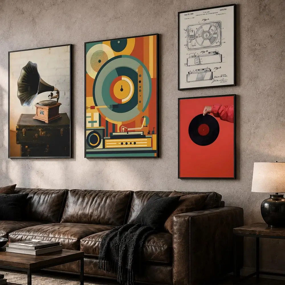 Music Theme Record Player Painting Calligraphy Canvas Posters Wall Art for Home/Office/Dorm/Living/Bedroom
