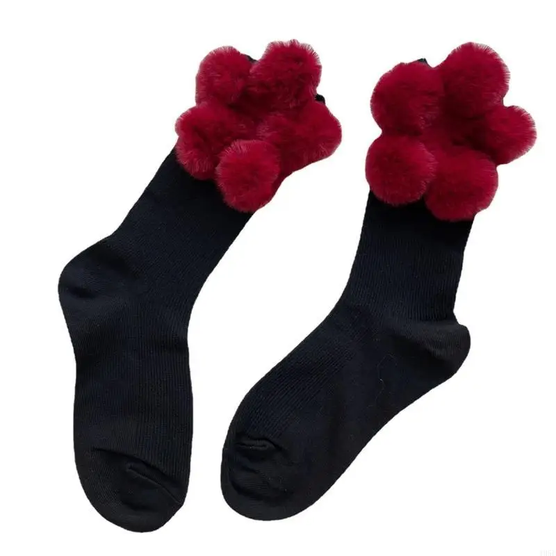 195E جوارب طاقم شخصية للسيدات لوليتا كلاسيكية ثلاثية الأبعاد جوارب كبيرة محشوة قطيفة على شكل قلب #2