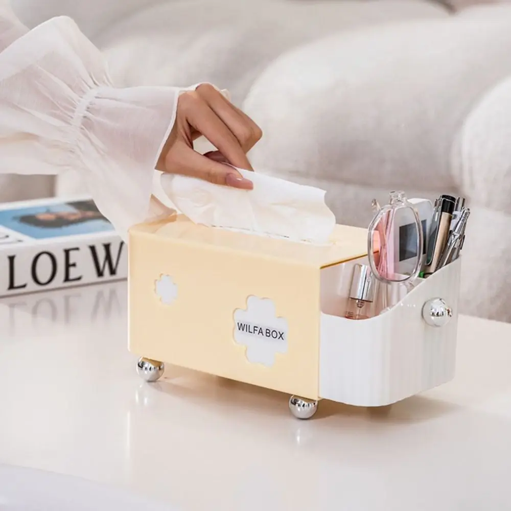 Large Capacity Desktop Storage Box with Spring Smooth Extraction Tissue Box Space Saving Plastic Napkin Dispenser Living Room