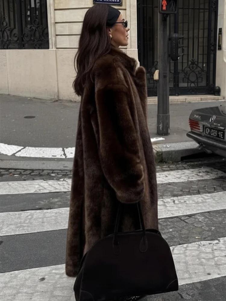 Tuularose Cappotto lungo in pelliccia sintetica Giacca da donna con lacci in pelliccia lunga ispessita 2025 Inverno soffice peluche caldo risvolto Capispalla vintage