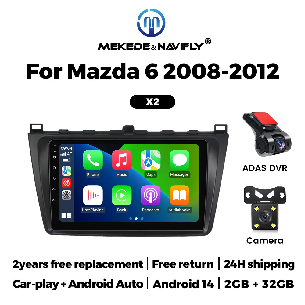2-DIN autoradio stereo voor Mazda 6 2008-2012, CarPlay, Android Auto, multimedia videospeler, GPS navigatie, FM autoradio, BT