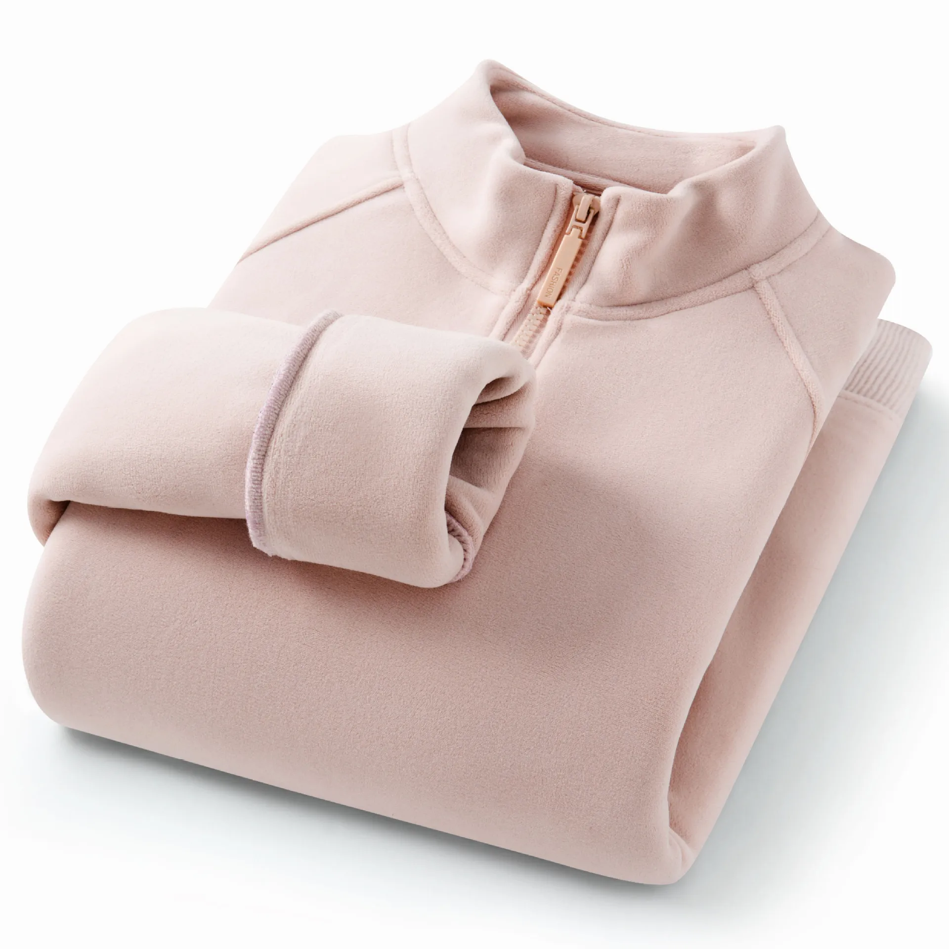 2025 Autumn and Winter Women's Half Zipper Stand Up Collar Sweatshirt with Thick Fleece and Warm Fleece Top as the Base Layer