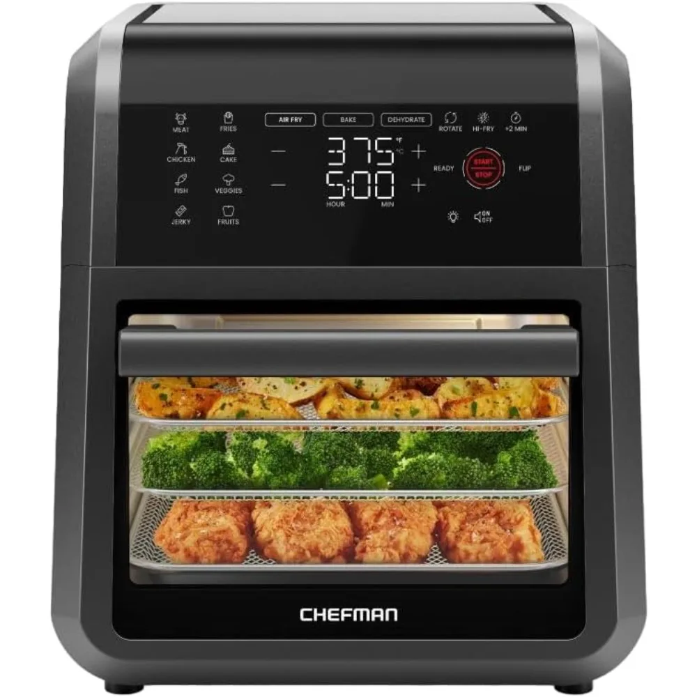 

12-Quart 6-in-1 Air Fryer Oven with Digital Timer, Touchscreen, and 12 Presets - Family Size Countertop Convection Oven