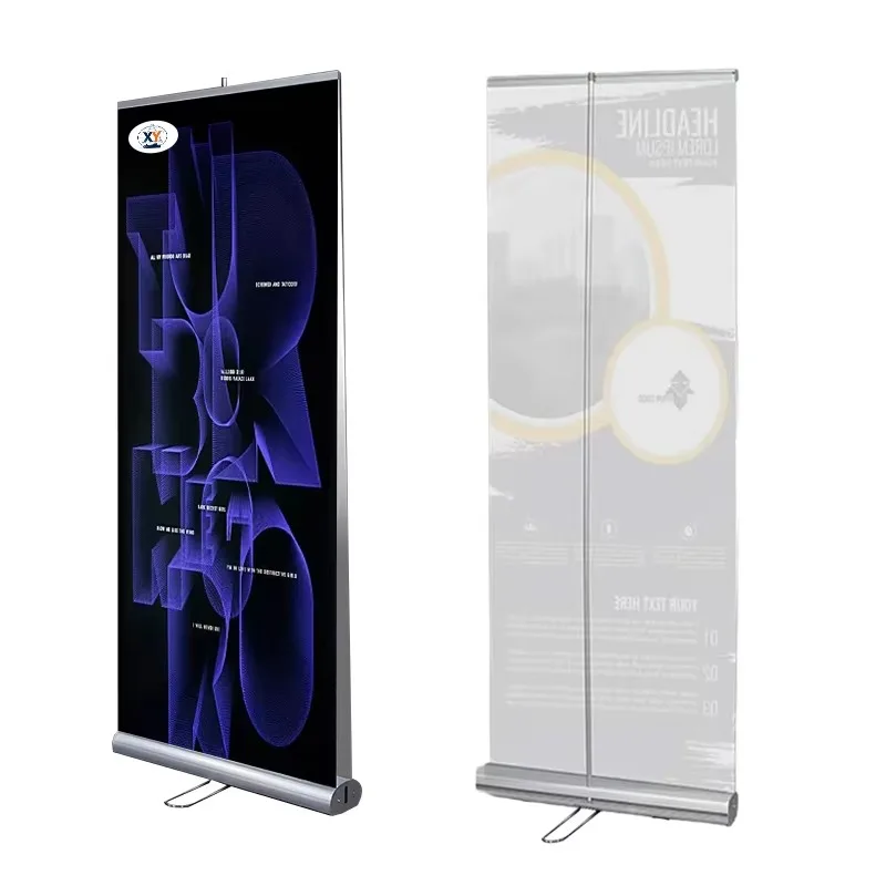 Double Sides Trade Show Display Racks Aluminum Rotating Roll-up Bracket Banner Exhibition Portable Display Stand for Signs