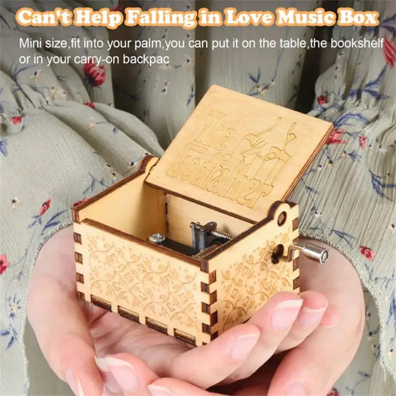 Wooden music box ornament, classical carving, hand cranked music box, Christmas crafts gift