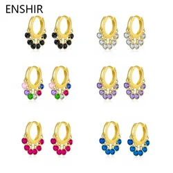 ENSHIR Colorful Cubic Zircon Tassel Hoop Earring for Women Dainty Gold Color Earrings Jewelry Wholesale
