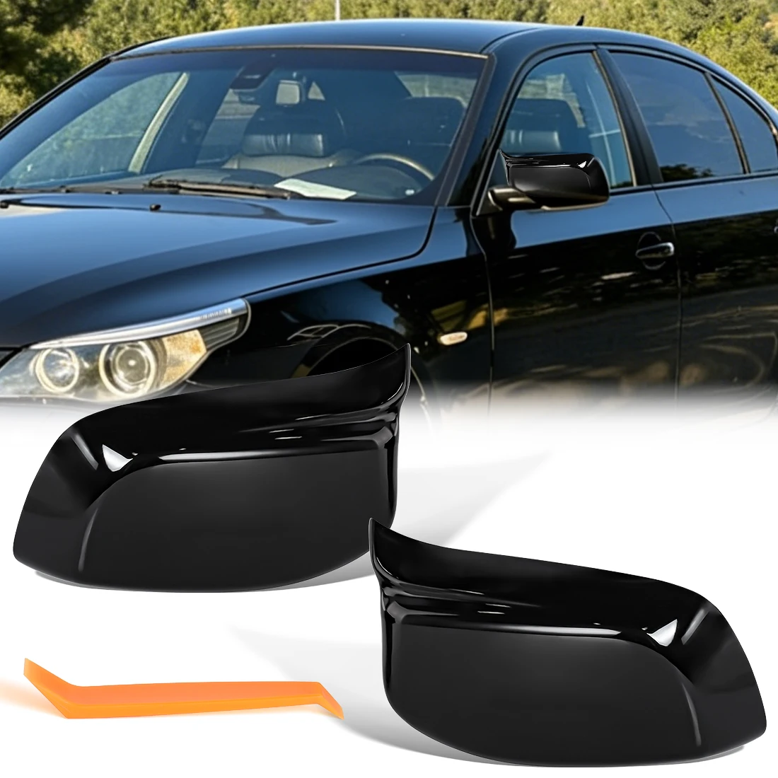 

2pcs Rearview Caps For BMW 5 Series E60 E61 E63 E64 2004-2008 520i 525i 528i 528xi 530i Side Lamp Mirror Cover Frame
