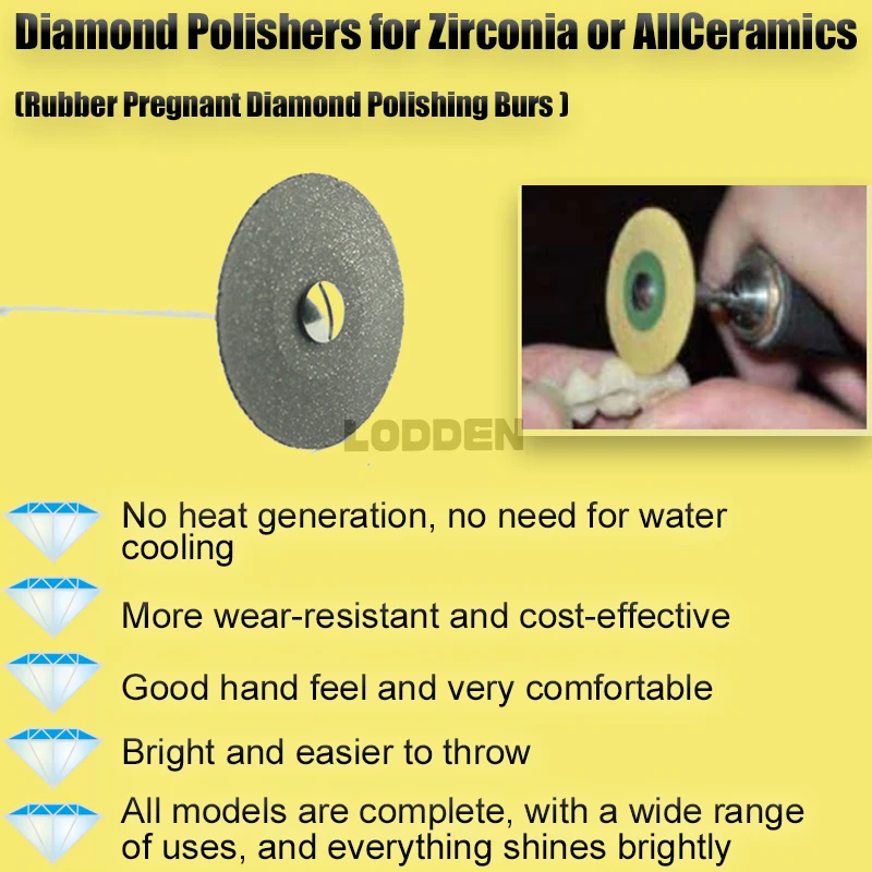 LODDEN Dental Lab Diamond Stones for Zirconia All-ceramics Rubber Pregnant Diamond Polishing Burs Super Coarse Black Dentistry