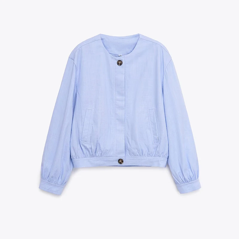 

Новая женская светло-голубая куртка-бомбер с длинным рукавом и круглым вырезом, повседневное короткое пальто, женская весенне-осенняя верхняя одежда