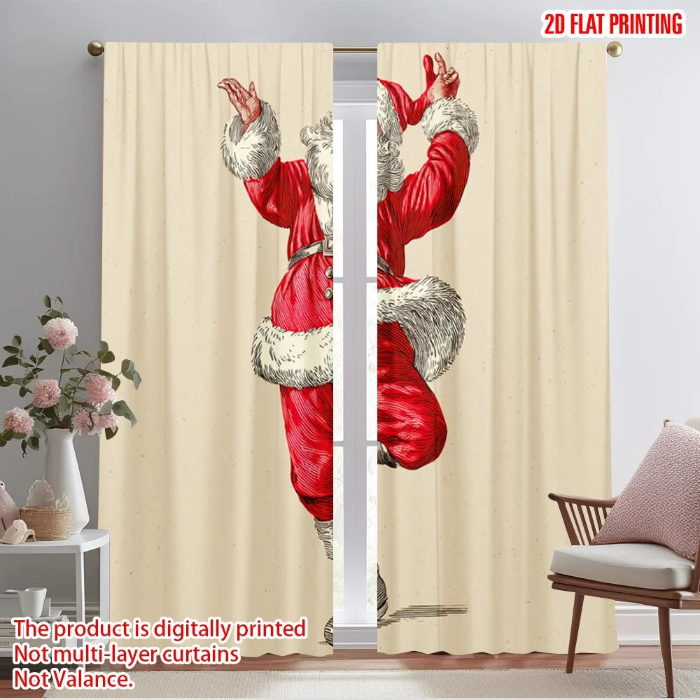 

2 шт., 2D-печать самолета, популярные шторы, милый Санта-Клаус1, универсальная полиэфирная ткань (без стержня), уличные украшения для