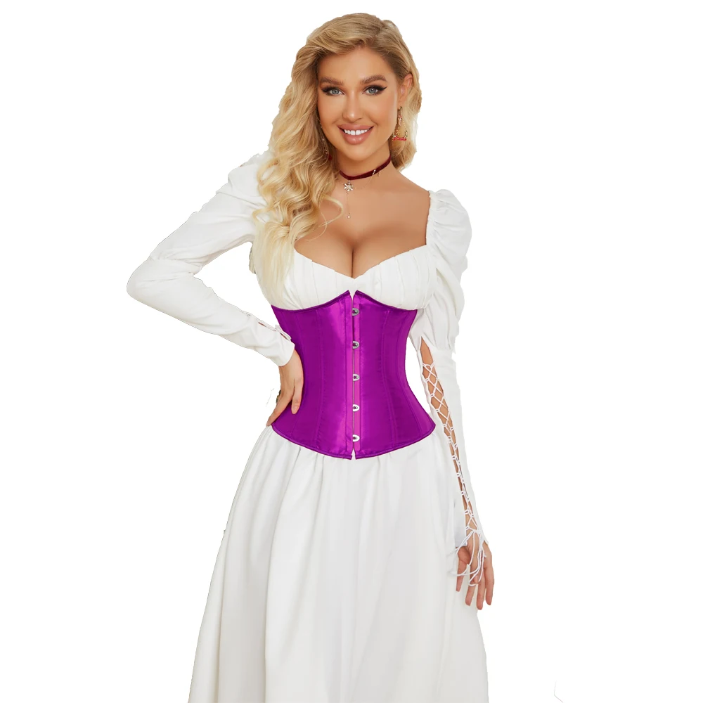 Satin Underbust Corset Cupless Bustier Top Slim Fit Waist Belt Cincher Shaper