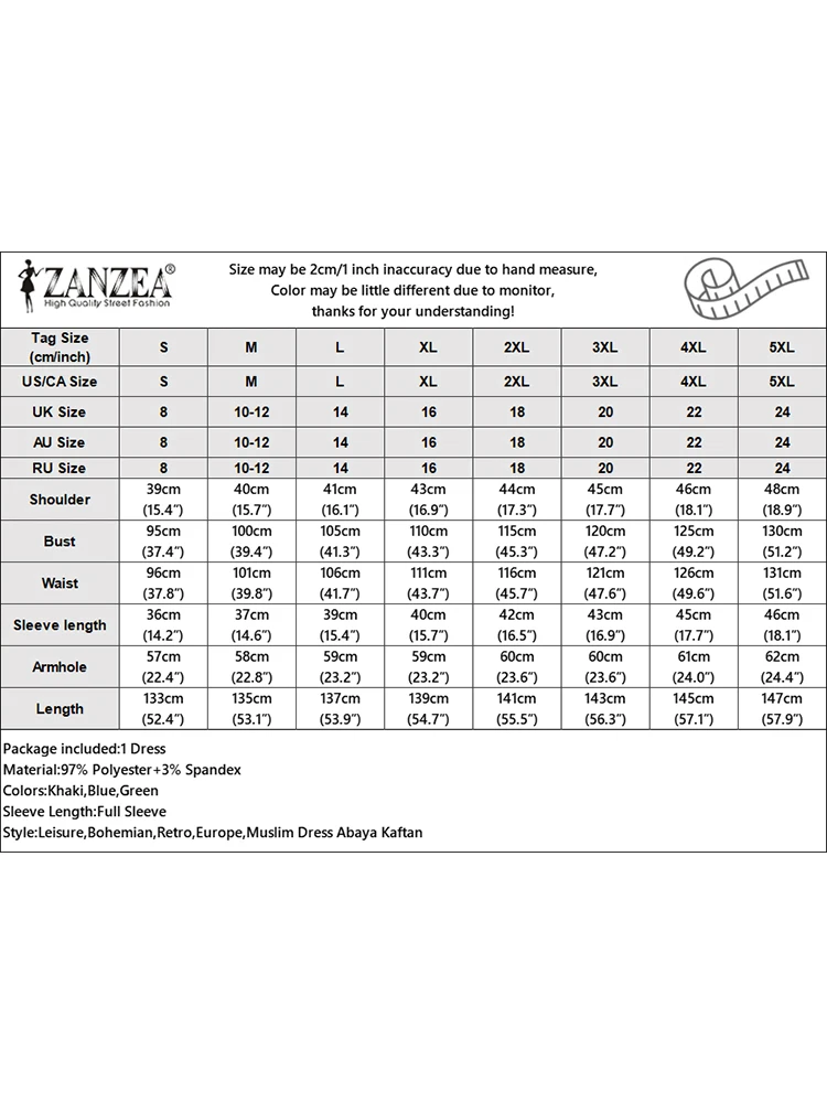 ZANZEA Vintage kobiety z długim rękawem jednolita sukienka jesień na co dzień luźna muzułmańska sukienka letnia szata Feme Party Marocain islamska odzież 2024
