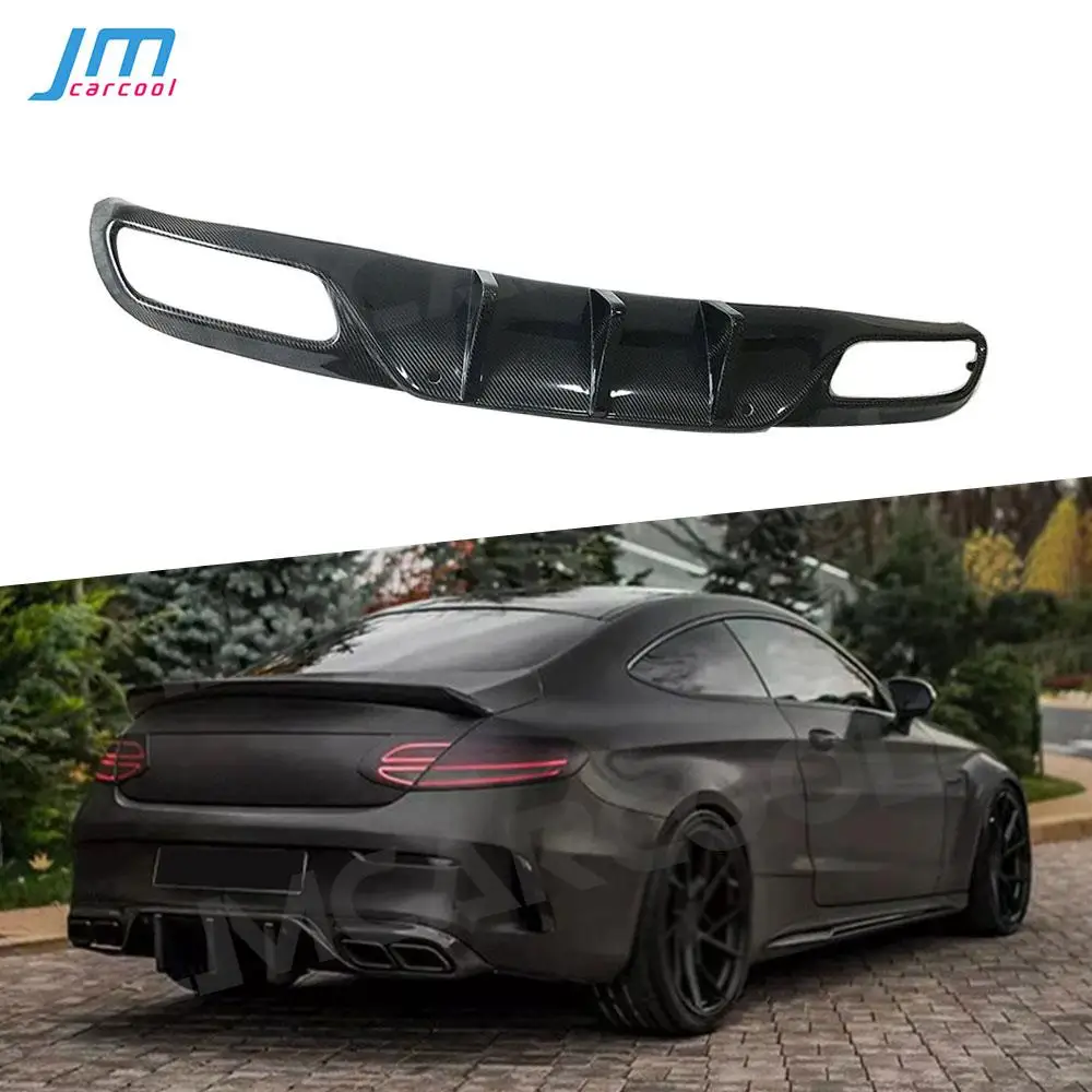 

For Benz C Class C205 C63 AMG Sport Coupe 2 Door 2015 - 2019 Rear Lip Diffuser Carbon Fiber / FRP Fins Shark Style Bumper Guard