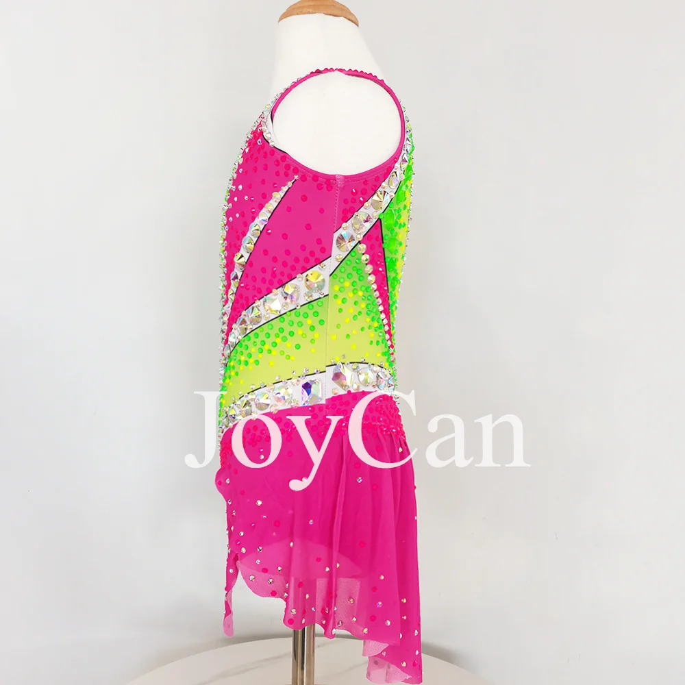 JoyCan-فستان التزلج على الجليد للفتيات ، سبانديكس ، شبكة مطاطية ، أحمر ، ملابس الرقص المنافسة ، حسب الطلب
