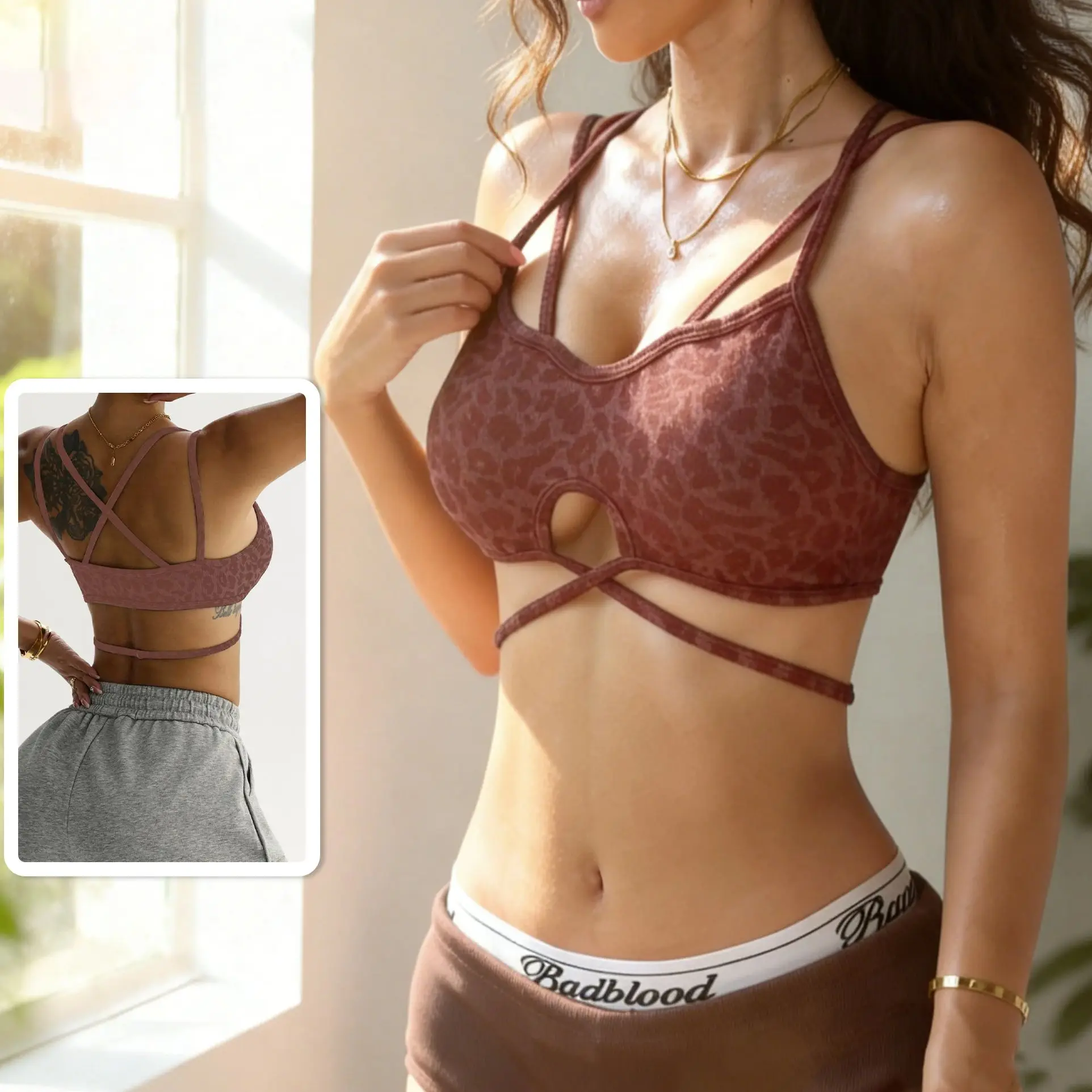 New Leopard Print Sports Bra Cross Back Fashion Sexy Seamless Light Support Women's Workout Bra for Gym Yoga Running Crop Top