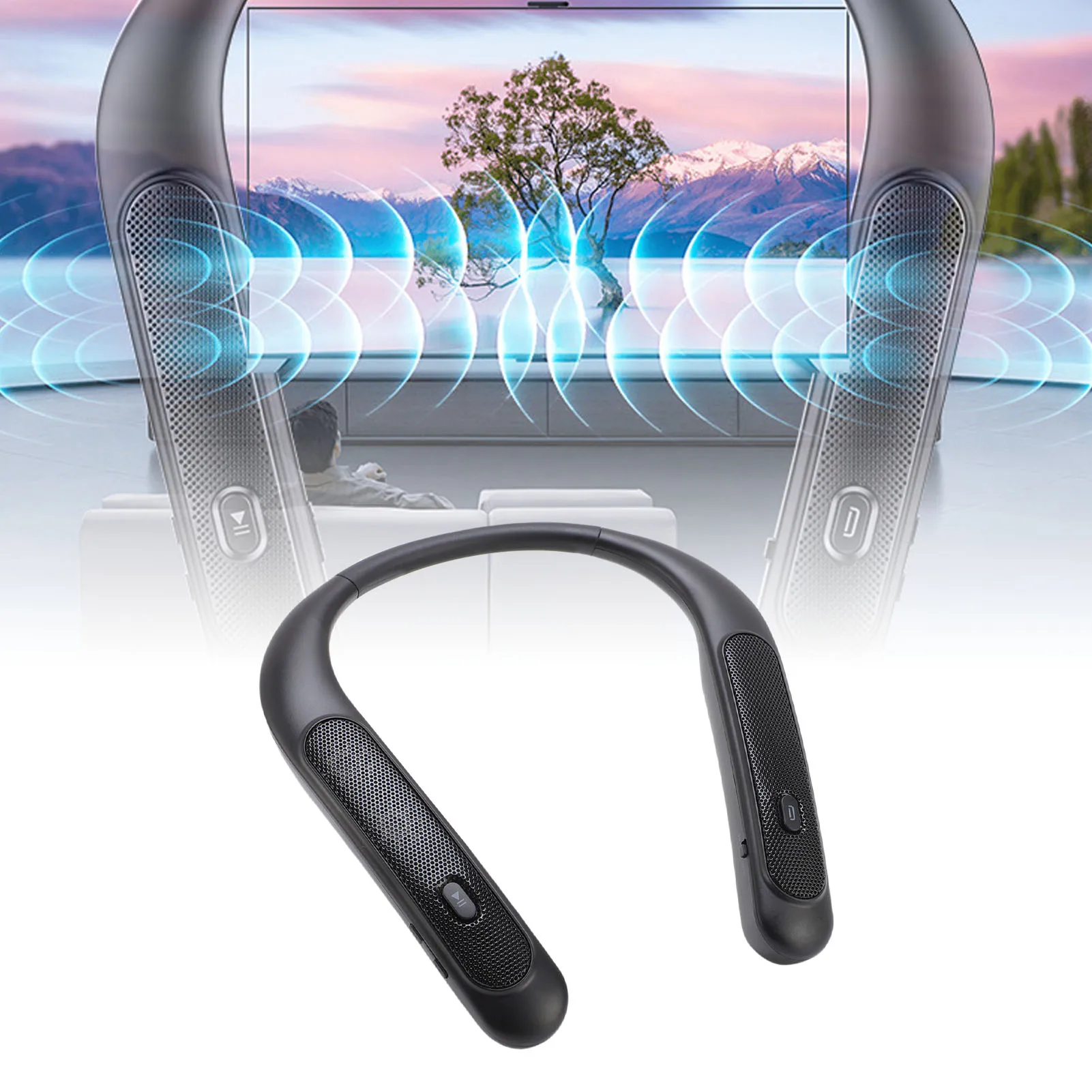 

Беспроводная шейная колонка 3D Stereo - Перезаряжаемая портативная колонка с низкой задержкой и микрофоном, 12 часов работы для игр и просмотра ТВ