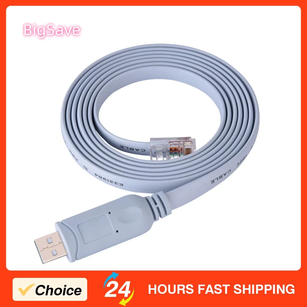 Portable USB2.0 Male to RJ45 Male CAT5 Serial Console Flat Cable Light Blue Approx. 1.8m/6ft for Cisco Routers Switches