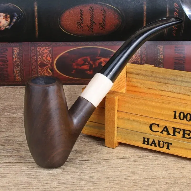 Classic Long Ebony Wood Solid Churchwarden Wooden Bent Smoking Pipe Tobacco Pipe Smoke Tube Fit For 9mm Filters Gift For Father