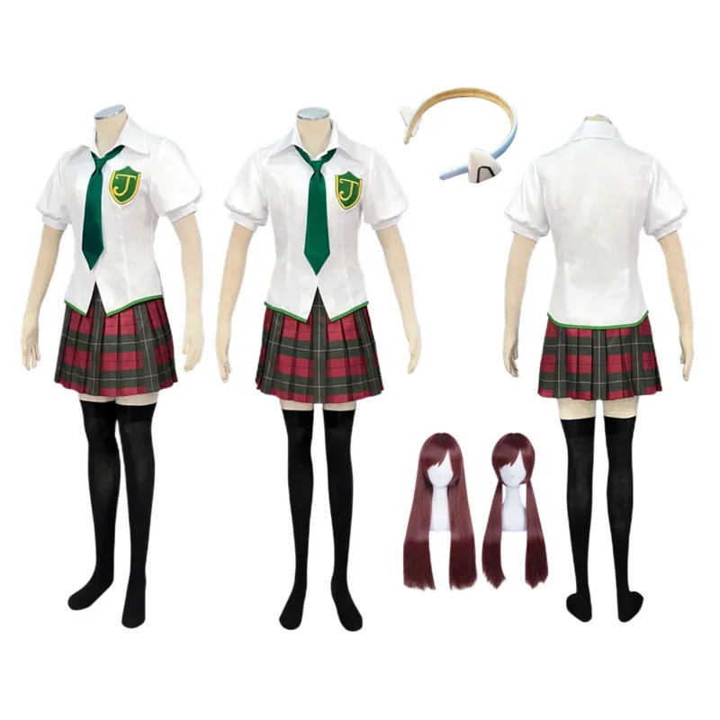 Anime Mari Makinami Cosplay White Skirt Lattice Skirting Women's White School Uniform Halloween Costumes