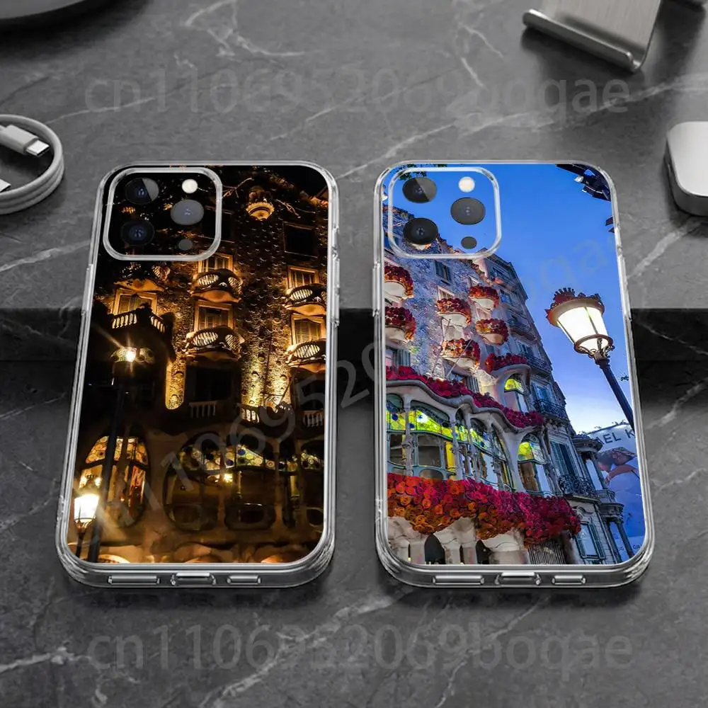 Capa Transparente Macia Casa Batllo Barcelona Espanha para iPhone 17, 16, 15, 14, 13, 12, 11, XR, Pro, Max, Plus, Mini