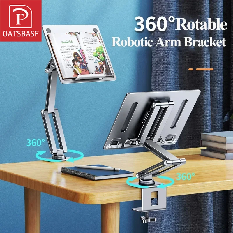 Oatsbasf-laptop e Tablet Clamp 360 ° Rotating Reading Stand Hightening Suporte Suporte Livro Suporte Desktop Cama Preguiçoso