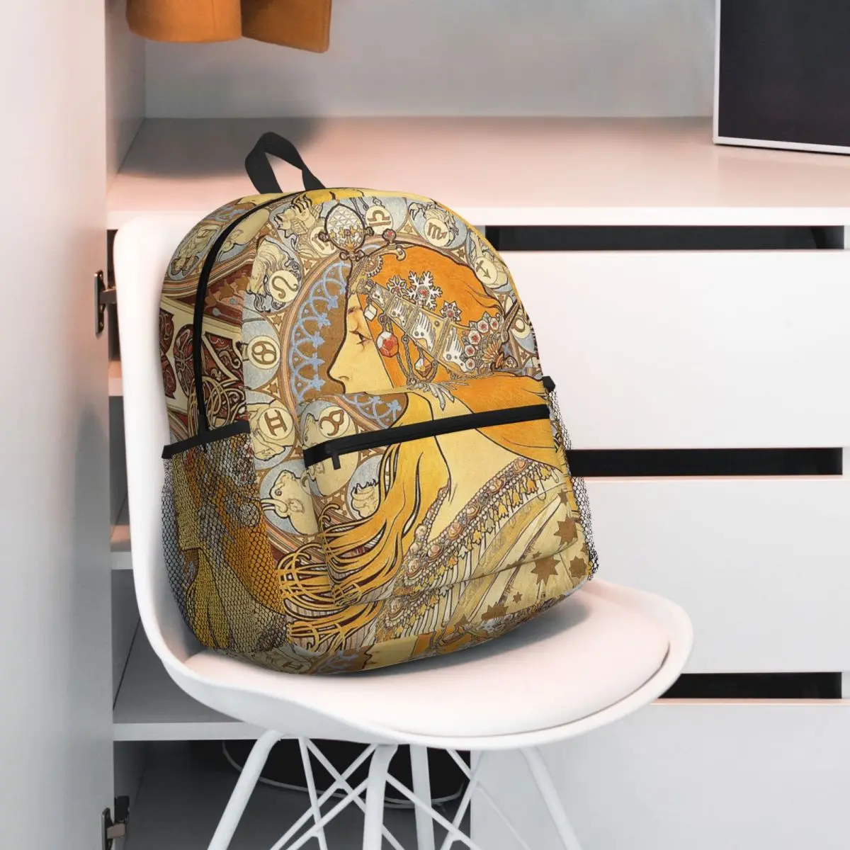 Alphonse Mucha Zodiac Art Nouveau Woman Backpack Daypack Large Capacity Children BookBag School Bag Shoulder Bags for Men Women