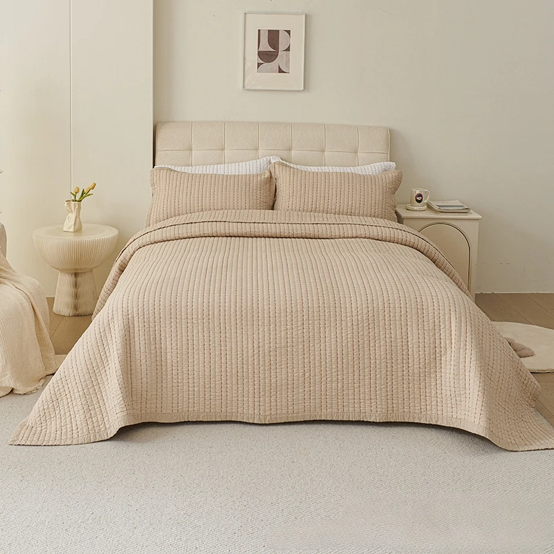 CHAUSUB High-end Cotton Quilt Set 240x260 King 3PCS Rice Embroidered Summer Lightweight Bedspreads & Blankets Thin Comforter