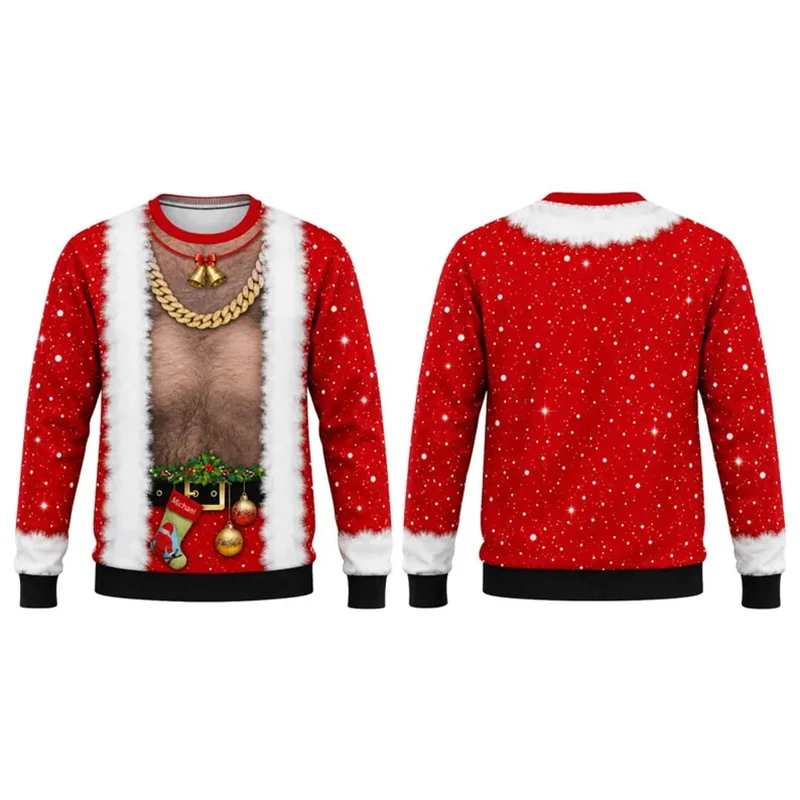 Neuartiger hässlicher Weihnachtspullover, lustiger 3D-Sweatshirt mit Fake-Muskel-Grafik, Unisex-Pullover für Herbst und Winter, Familienfeier, Weihnachtsgeschenk – Detail 4
