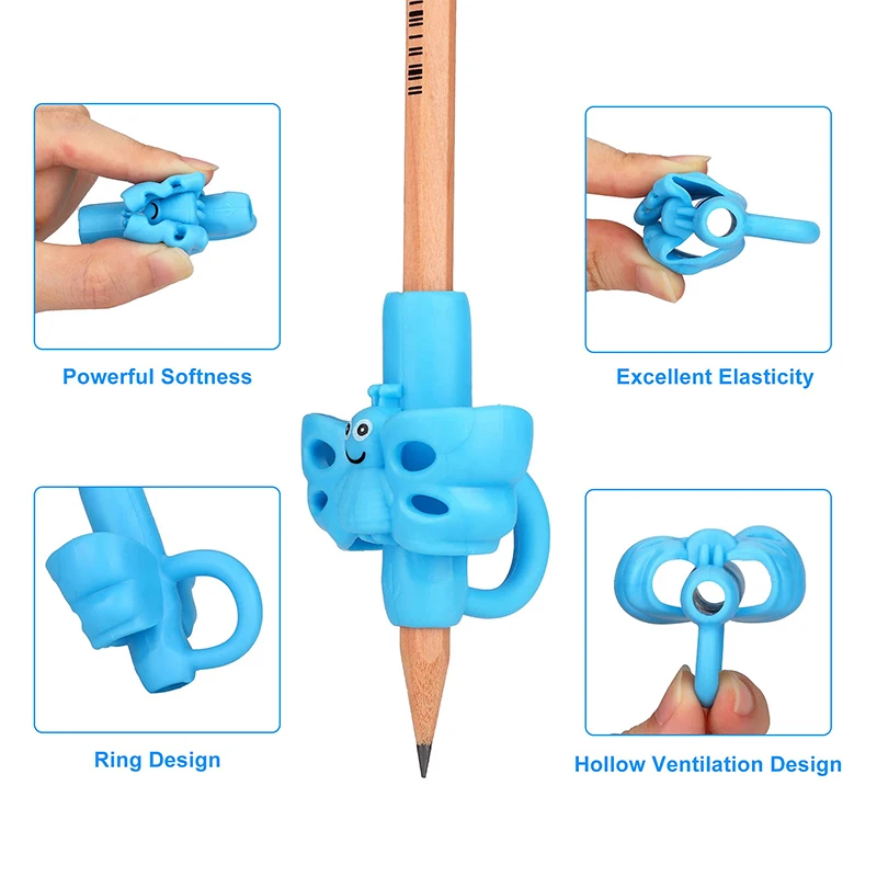 Soporte de silicona para bolígrafos de piezas para niños, ayuda para escribir, dispositivo de corrección de postura, 100