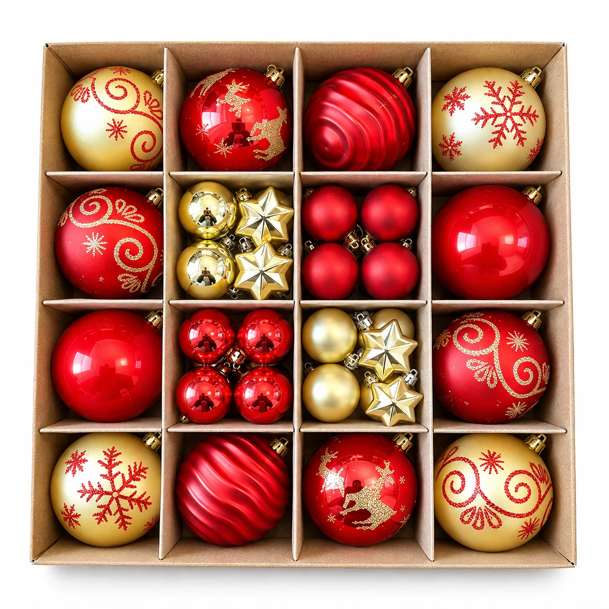 44pcs Christmas Tree Ornaments Set, Matching Christmas Balls & Stars, 3cm & 6cm Hanging Decorations for Home