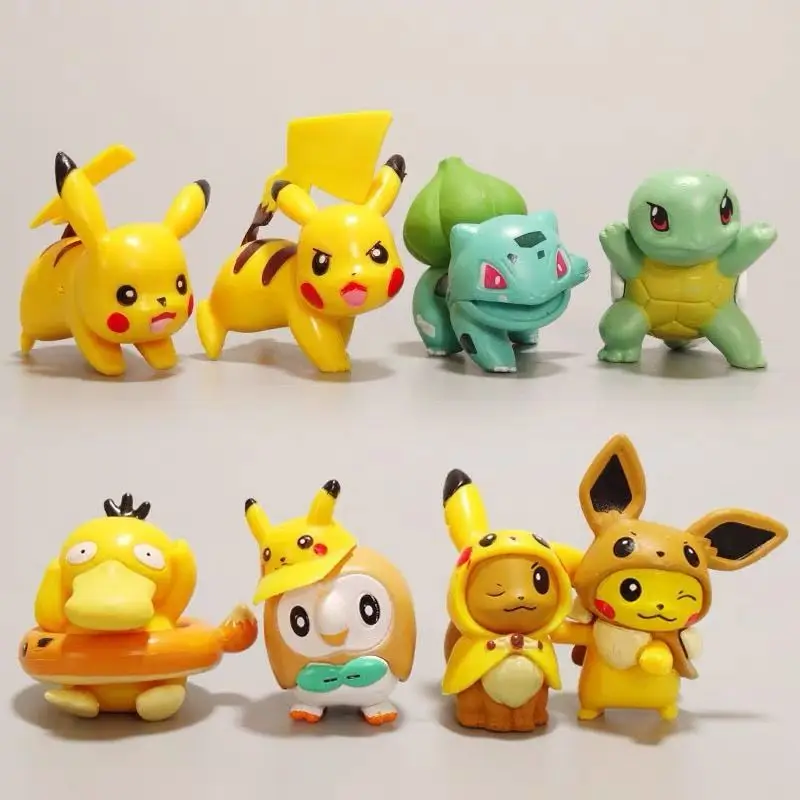 

8pcs Pokemon Pikachu Bulbasaur Psyduck Eevee Anime Figures Car Desktop Ornament Doll Model Trendy Toy Gift Collectible