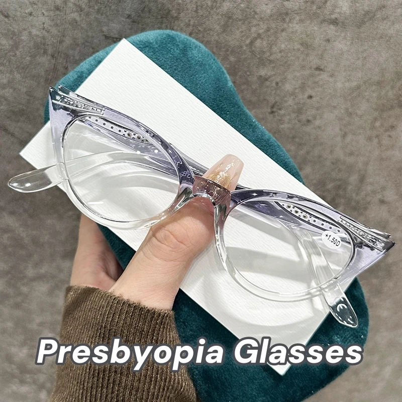 

Fashion Reading Glasses for Women Cat Eye Style Readers Bricklaying Frame Luxurious Design Harmful Light Blocking Computer Glass