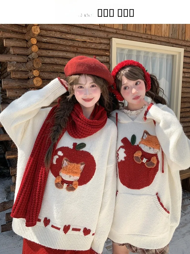 

Свитер женский вязаный свободного кроя с круглым вырезом, с мультяшной вышивкой, повседневный, удобный, зимний, модный