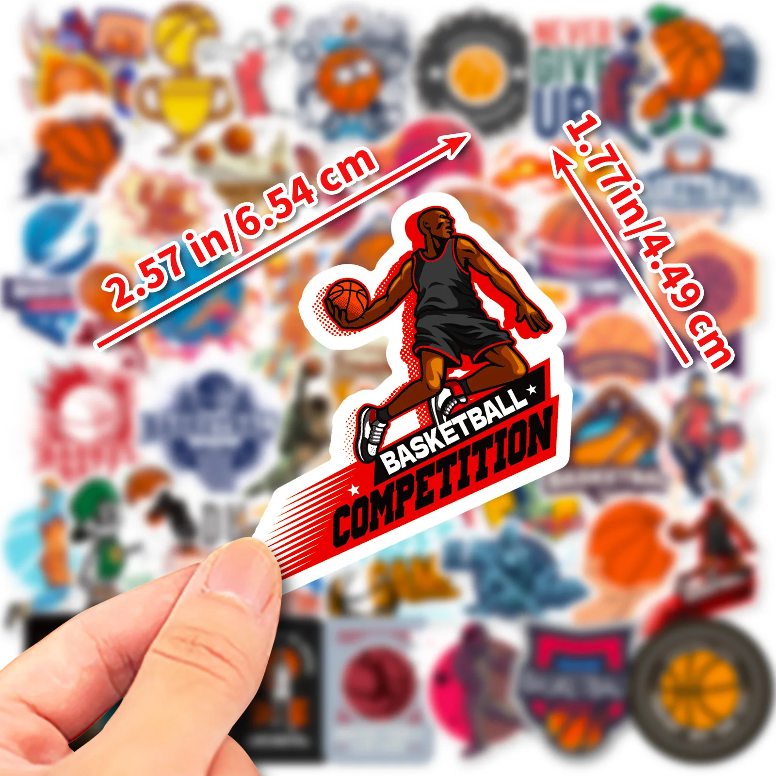 50pcs Basketball Stickers, Stylish Sports Fan Stickers for Luggage Laptop Scooter, Waterproof Sports Sticker for Water Bottle