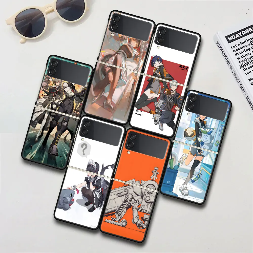 Game Zenless Zone Zero Case for Samsung Galaxy Z Flip 4 3 5G Hard Black Phone Funda Flip4 Flip3 PC Cover Zflip3 Zflip4 Shell