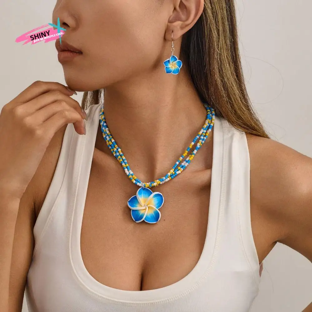

Multilayer Rice Bead Earrings Necklaces Jewelry Set Egg Flower Europe America Style Bohemia Style Jewelry Accessories
