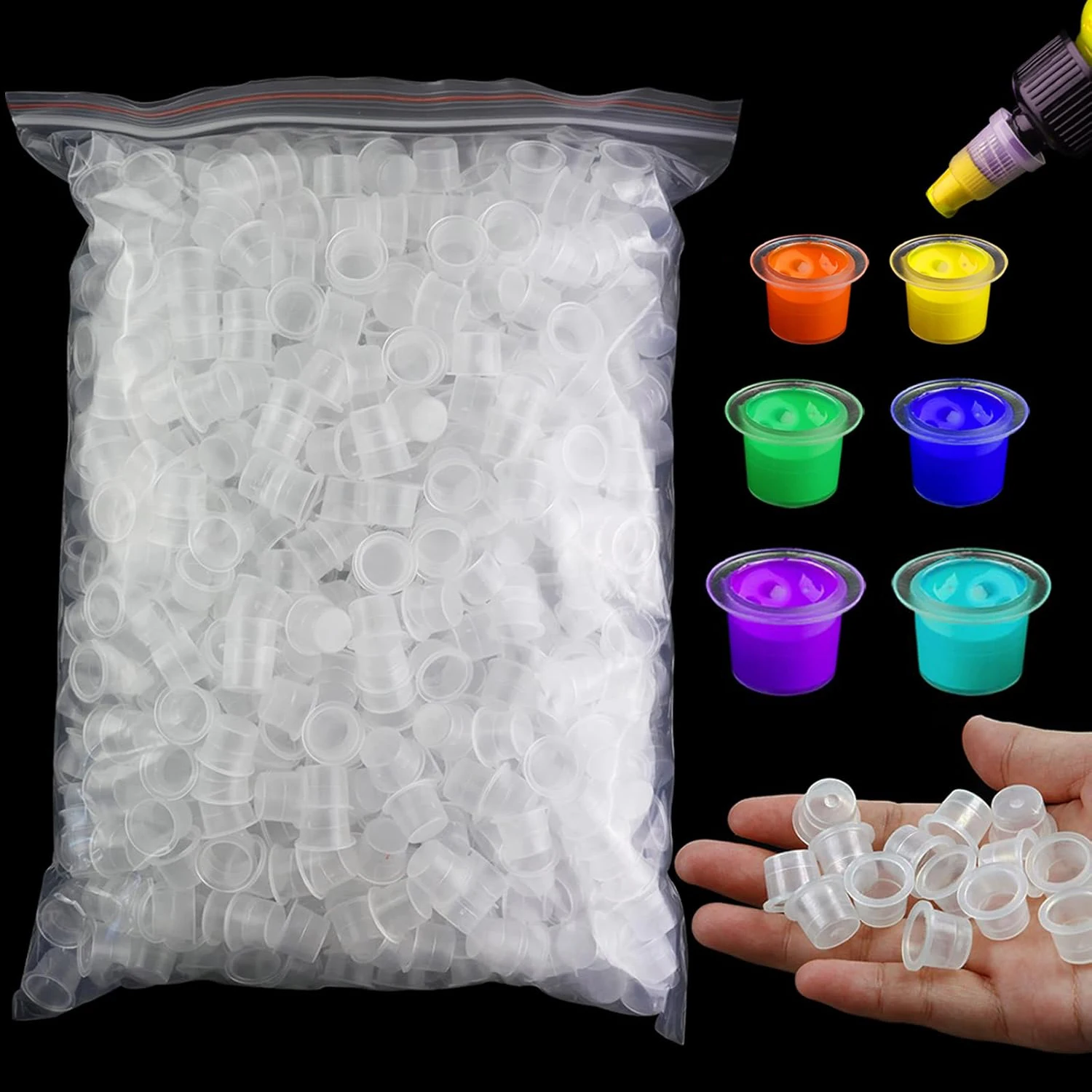 100/500/1000pcs Tattoo Ink Cups Caps Plastic Pigment Microblading Holder Container 8mm 11mm 15mm Tattoo Ink Accessories