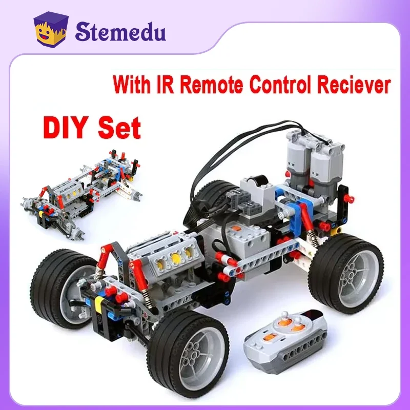 2WD RC Car Chassis Electric Set Two-wheel Drive Technical Car Chassis Bricks with Suspension Shocks IR Remote Control Reciever