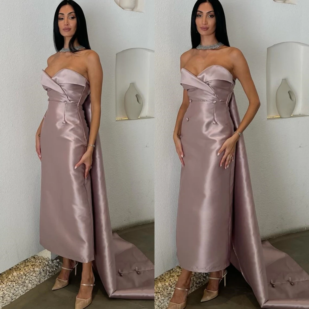 Vestido de noche elegante personalizado de satén con forma de corazón, exquisito tren de corte, vestidos de graduación con lazo de lujo, vestidos para ocasiones especiales