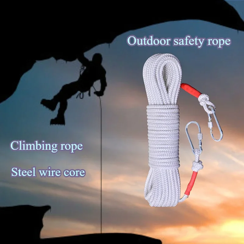 White Clothes 20m Drying Rope with Steel Wire Core Windproof Clothes Drying Rope for Camping Outdoor Thicken 8mm Hanging String