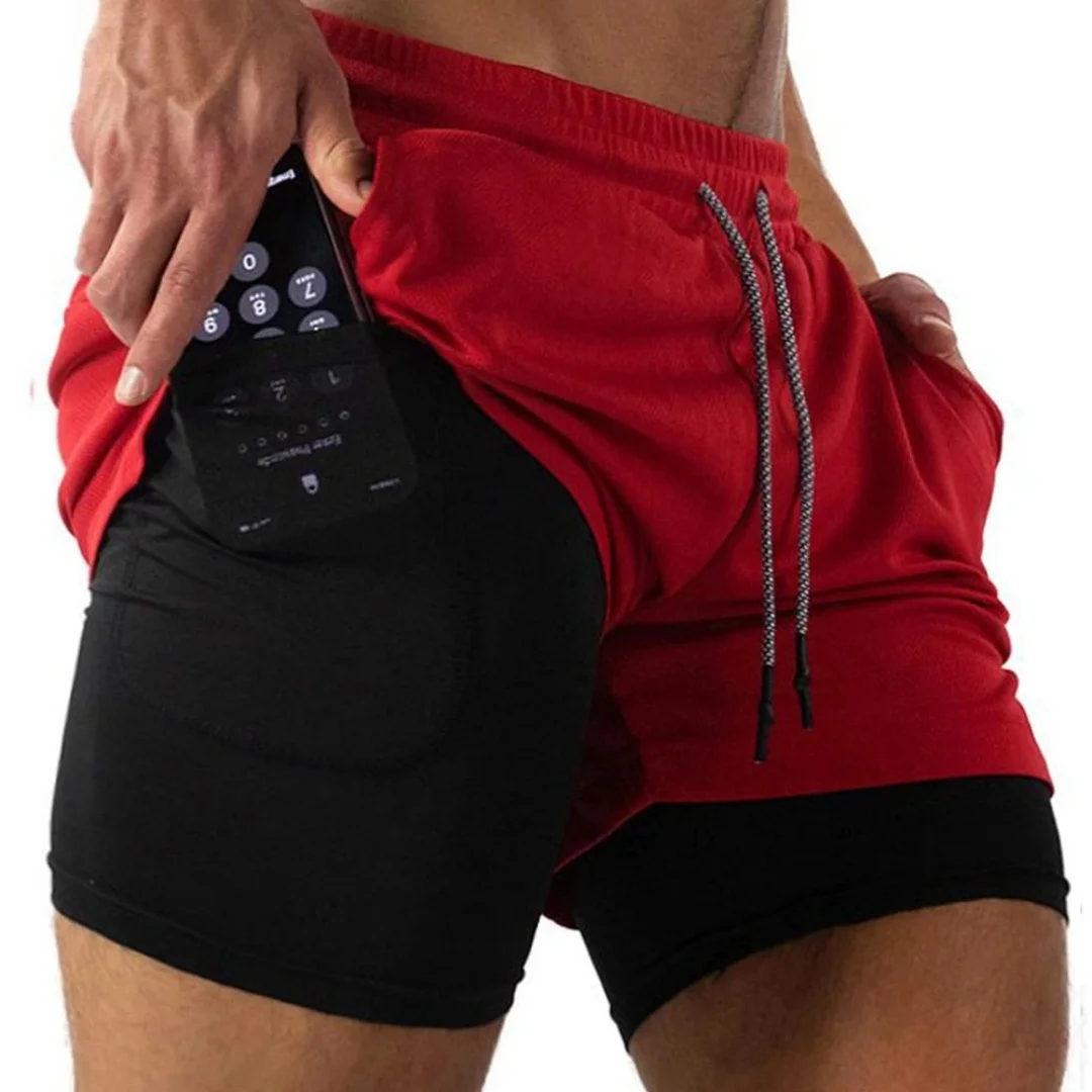 Men's 2-in-1 Workout Running Shorts Quick Drying Training Double-layer Shorts Outdoors Jogger Multi-pocket Fitness Sports Pants