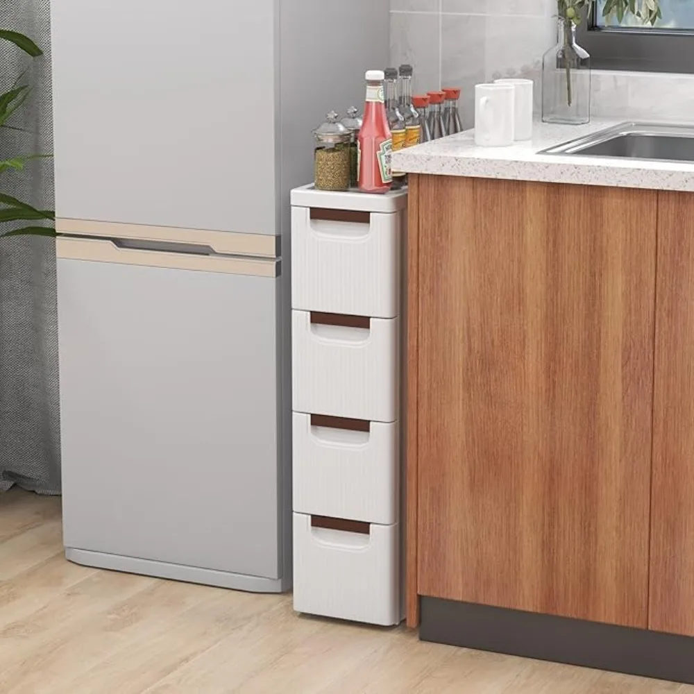 

4-Der Narrow Storage Cabinet, Slim Rolling Cart, Mobile Plastic Cart Container with Pull Handles, Built-in Wheels, or Living Roo