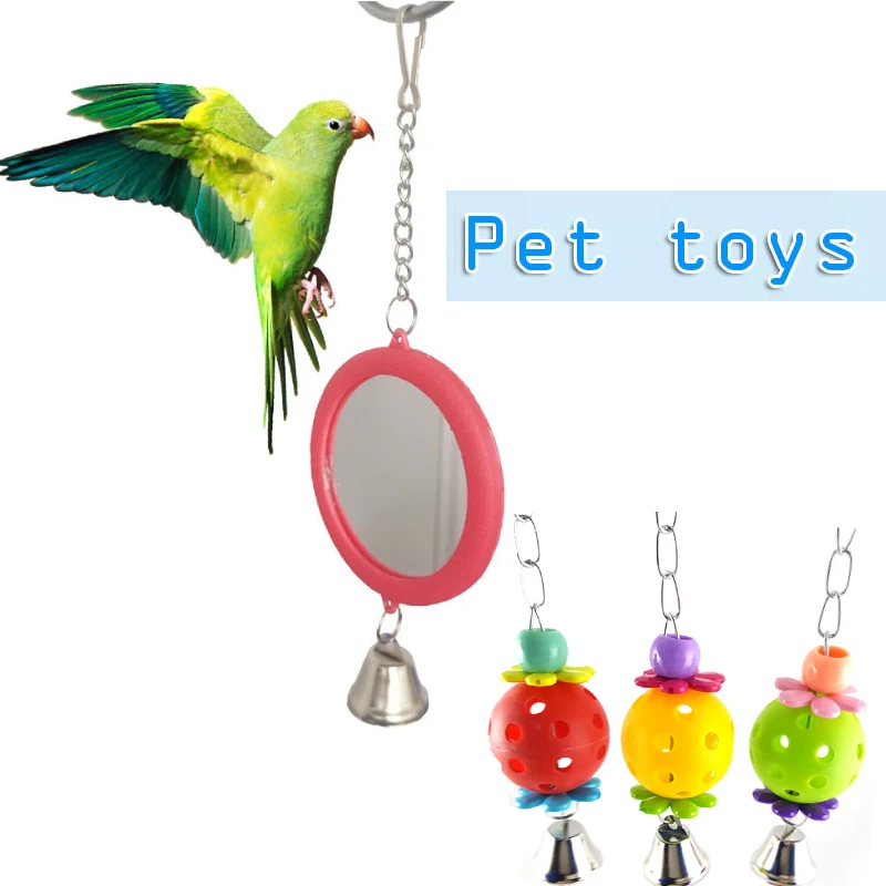 Parrot Toys Bird Mirror Colorful Mirror Toys For Parrots Parakeet Cockatiel Cage Decorative Pendant Bird Accessories Pet Product